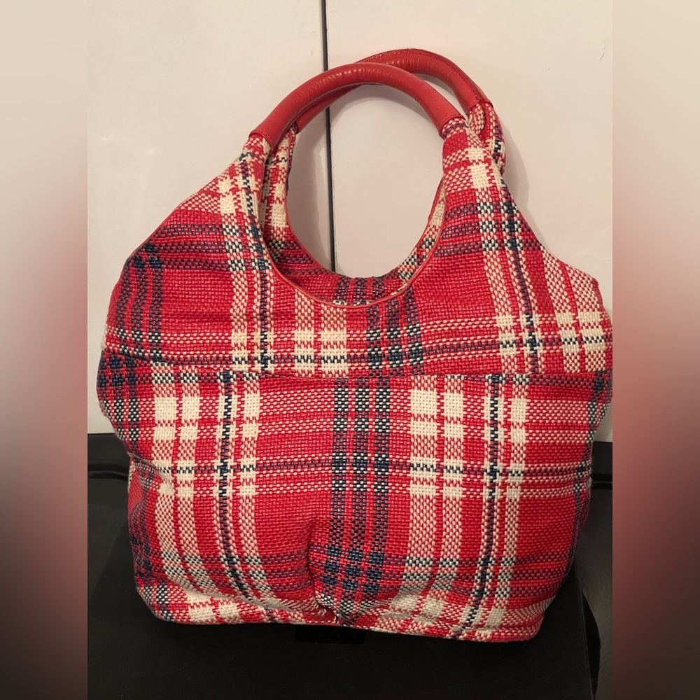 Kate Spade Bow front Plaid Medium Satchel/Handbag Red/Cream/Navy - Picture 11 of 11